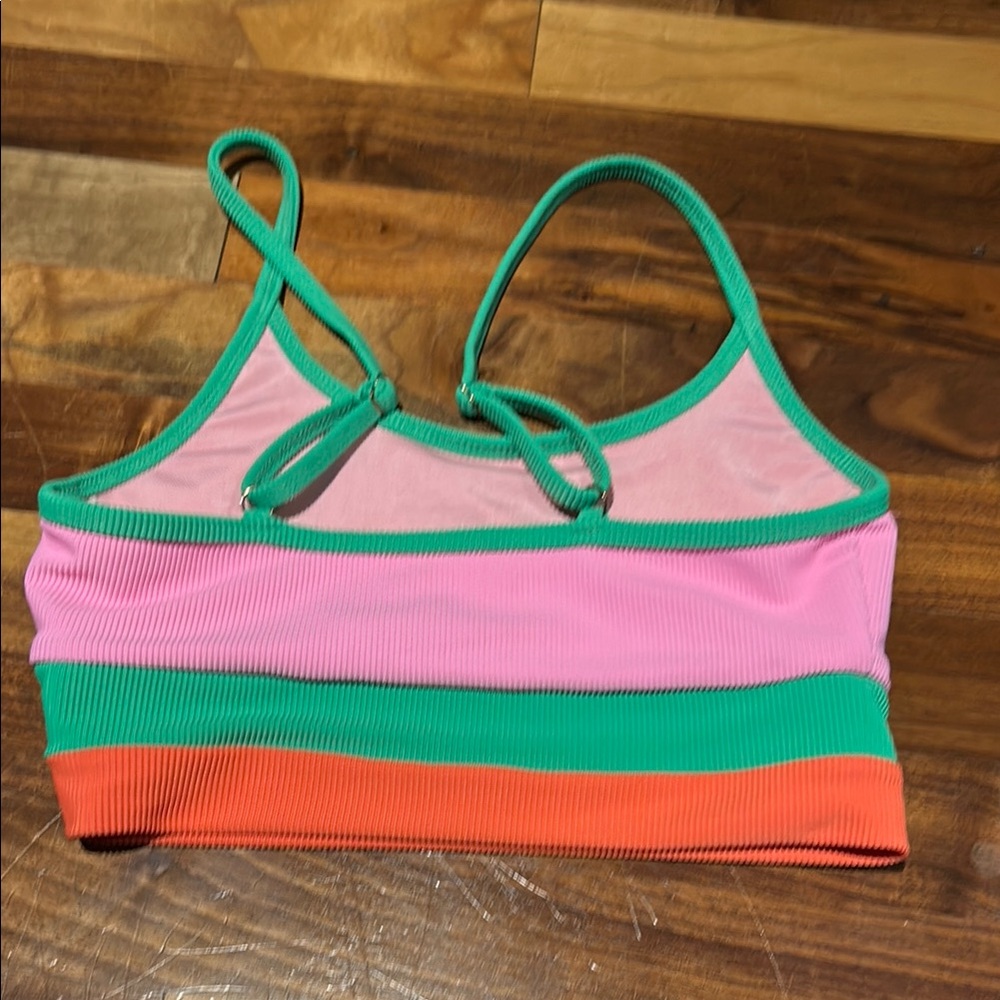 Beach Riot Pink Green Orange Ribbed Colorblock Bikini Top - Picture 4 of 5